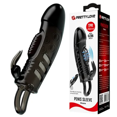 Guaina Pene Vibrante Pretty Love Sloane 14,8 cm TPR Estensore con Stimolatore Esterno Nero