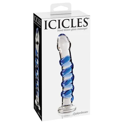 Dildo in Vetro Pipedream Icicles No.5 18 cm Trasparente Blu