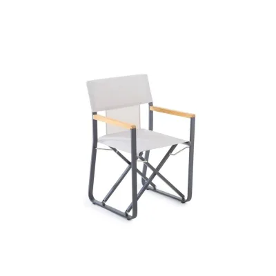 Unopiù Poltroncina pieghevole COSETTE con struttura in alluminio grafite e telo in tessuto bianco canapa - IN PROMOZIONE FINO AL 6/07