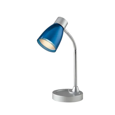 Lampada da tavolo blu in metallo e plastica, diffusore orientabile, 1 luce E14, 13.5x36cm