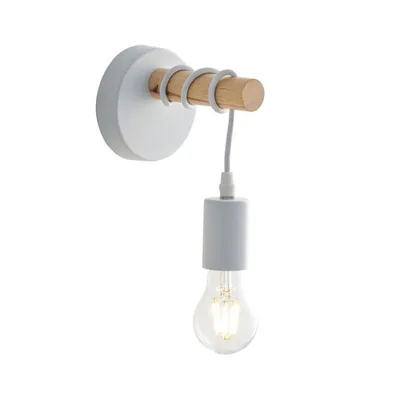 Applique in legno naturale e metallo bianco opaco, 1 luce E27, 18x14.5cm