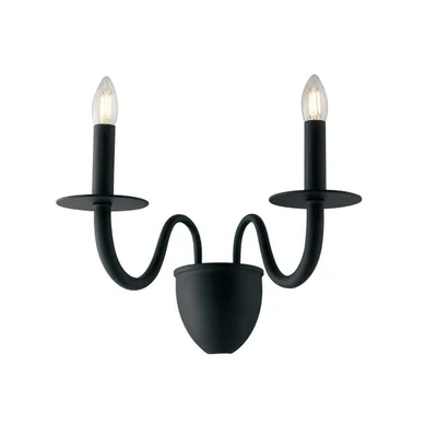 Applique classico in metallo nero e piattini neri, 2 lampadine E14, 45x36cm