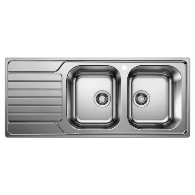 Blanco Lavello due vasche con gocciolatoio sx DINAS 8 S 1328106 in acciaio inox da 116x50 cm - Sopratop