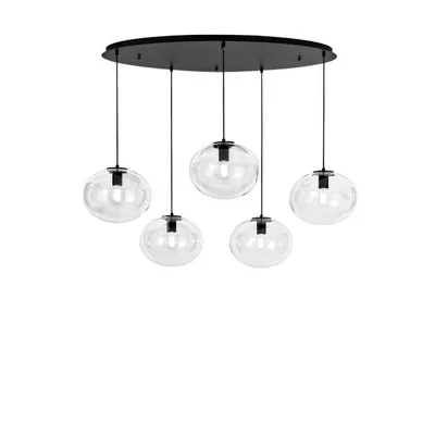 Lampadario a sospensione nero minimal in vetro, 5 diffusori, max 60W, 150x119.5cm