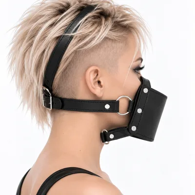 Gag BDSM OHMAMA harness testa museruola ball gag nero regolabile fetish