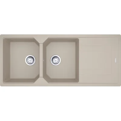 Franke: Lavello due vasche con gocciolatoio Urban Incasso UBG 621 114.0686.784 finitura fragranite sahara da 116x50 cm