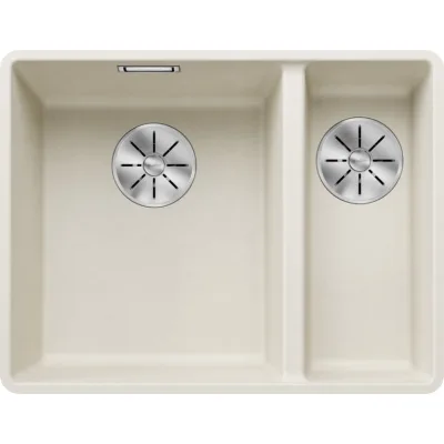 Blanco Lavello una vasca SX con vaschetta SUBLINE 340/160-F 1527161 finitura soft white da 55.2x42.7 cm - Filotop