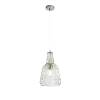 Sospensione in vetro cristallo sfaccettato verde mare, lampadina E27, 23x150cm