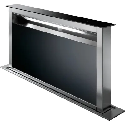 Faber Cappa downdraft FABULA BK 90 RB 110.0360.581 + 110.0360.483 finitura inox e vetro nero da 90 cm - Con motore