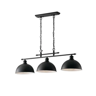 Lampadario a sospensione in metallo nero, diffusori interni bianchi, 3 luci E27, 99x120cm