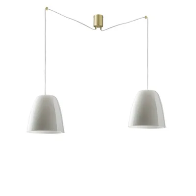 Lampadario a sospensione bianco e oro in vetro, 2 diffusori, 250cm
