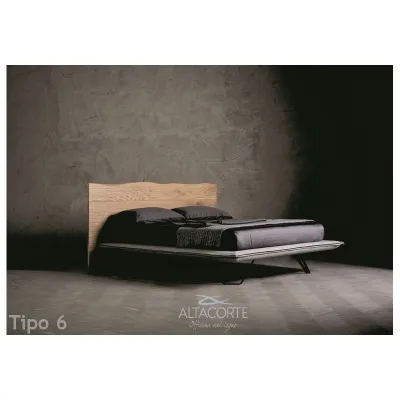 Altacorte Letto matrimoniale imbottito con testiera Wood Tipo 6 da 160 cm