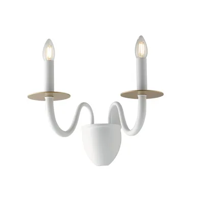 Applique classico in metallo bianco e piattini oro, 2 lampadine E14, 45x36cm