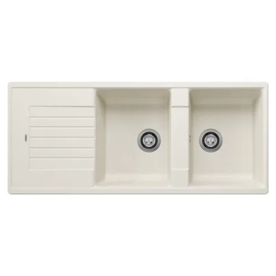 PRONTA CONSEGNA - Blanco | Lavello due vasche con gocciolatoio ZIA 8 S 1527209 finitura soft white da 116x50 cm - Sopratop