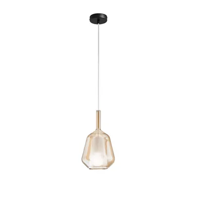 Sospensione in vetro ambra, lampadina E27, 18x236cm
