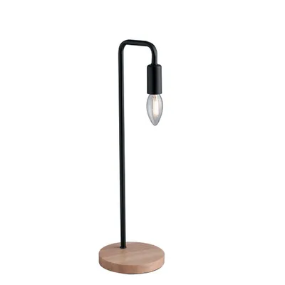 Lampada da tavolo in metallo con base in legno naturale Nero 1Xe14 14X45Cm