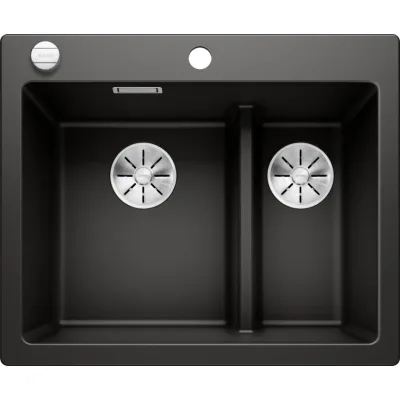 Blanco Lavello una vasca SX con vaschetta PLEON 6 Split 1525955 finitura nero da 61.5x51 cm - Sopratop