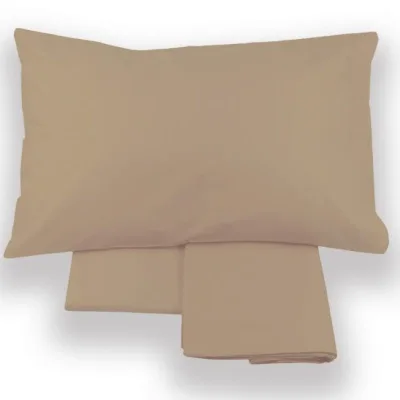 COMPLETO LENZUOLA Piazza Mezza IN TINTA UNITA PURO COTONE COLOR DI NOVIA cotone 100% Beige / 1 piazza e mezza 180x300/125x200+27/52x82cm