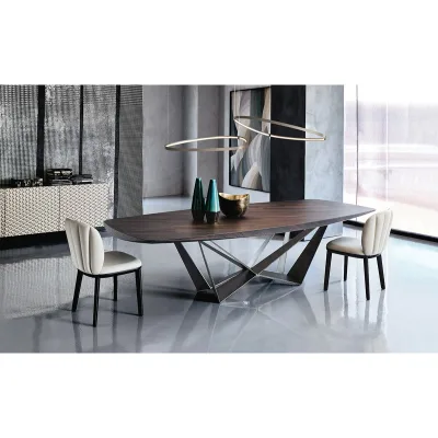 Cattelan Tavolo fisso Skorpio Wood con struttura in acciaio verniciato e piano in legno
