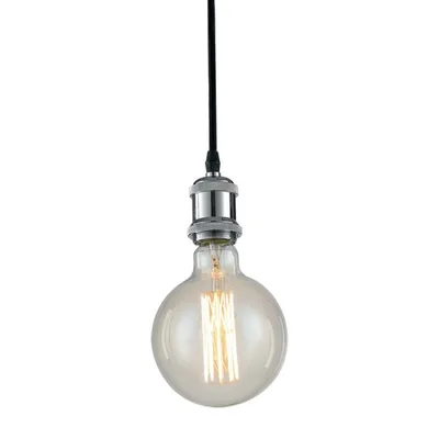 Sospensione cavo in tessuto con portalampada in alluminio cromo, 1 luce E27, 16x126cm