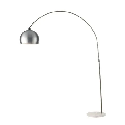 Piantana in acciaio nichel, diffusore in alluminio/acrilico, base in marmo, 1 luce E27, 152x200cm
