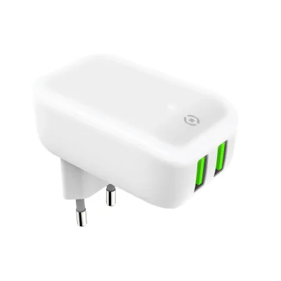 CELLY 2USB-A WALL CHARGER 12W W/LIGHT WH TC2USBLEDWH