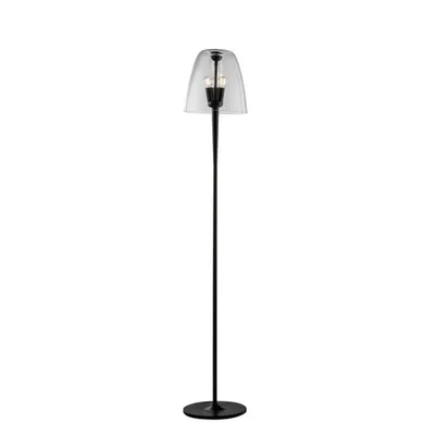 Piantana trasparente e nera in vetro soffiato, 3 lampadine E14, 35x159.5cm