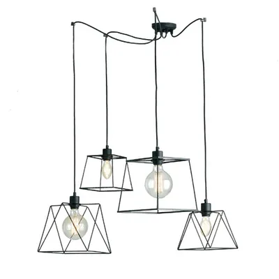 Lampadario a sospensione in metallo poligonale nero opaco, 4 luci E27, 250cm
