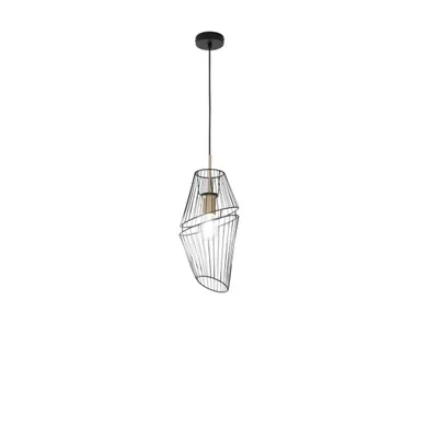 Lampadario a sospensione in metallo nero e oro, lampadina E27, 20x150cm