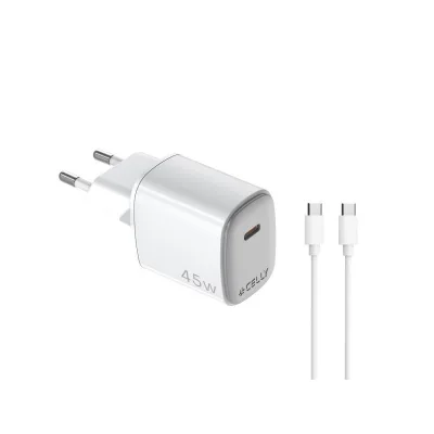 CELLY USB-C WALL CHRGR GAN 45W+USBC CABLE UPTC1USBC45WCTC