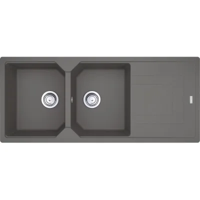 PRONTA CONSEGNA - Franke: Lavello due vasche con gocciolatoio Urban Incasso UBG 621 114.0686.788 finitura fragranite stone grey da 116x50 cm