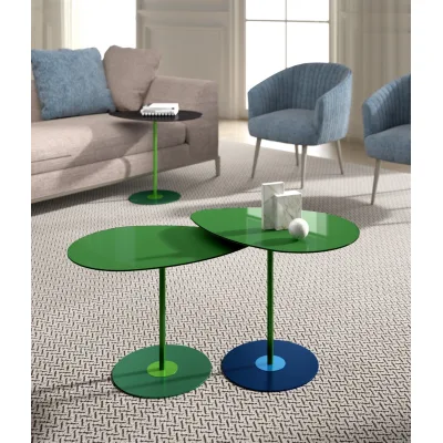 Maconi Tavolino a goccia Crystal 1038 con piano in vetro da 60x40 cm e h. 52 cm serie Coffee Table collection