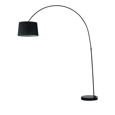 Piantana in metallo nero, paralume in tessuto, base in marmo, 1 luce E27, 152x200cm