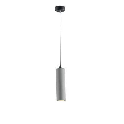 Lampadario a sospensione tubolare grigio in cemento naturale, lampadina GU10, 7x130x25cm