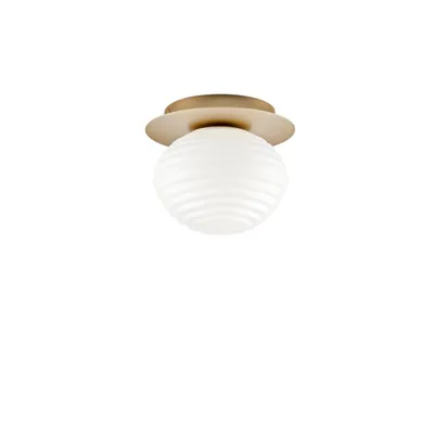 Plafoniera in metallo oro satinato e vetro soffiato bianco, una lampadina E27, 20x17cm