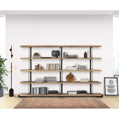 Altacorte Libreria fissa monofacciale Eco Layout 2 con struttura in ferro e ripiani in legno da 250 cm e h. 160 cm