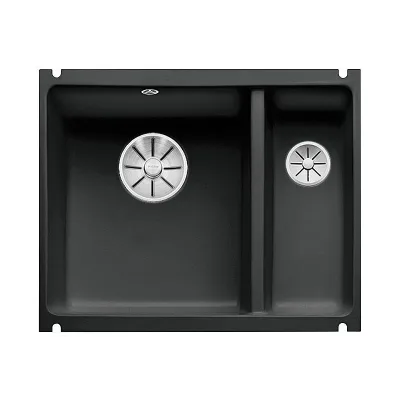 Blanco Lavello una vasca con vaschetta SUBLINE 350/150-U 1514531 in ceramica nero da 56.7x45.6 cm - Sottotop