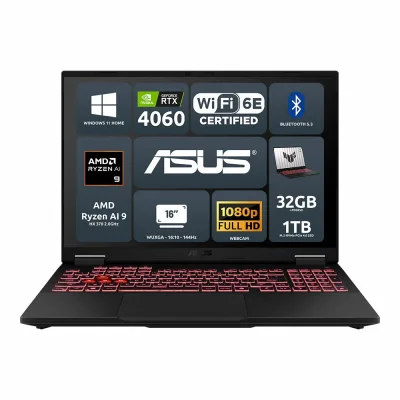 ASUS Notebook TUF Gaming A16 FA608WV-RL030W AMD Ryzen AI 9 HX 370 32GB NVIDIA GeForce RTX 4060 SSD 1TB 16'' WUXGA Win11 Tastiera retroilluminata