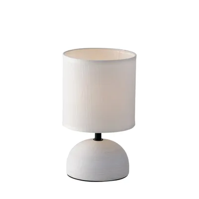 Lampada da tavolo in ceramica bianca, paralume in tessuto, 1 luce E14, 14x24cm