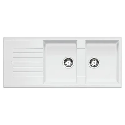 Blanco | Lavello due vasche con gocciolatoio ZIA 8 S 1515597 finitura bianco da 116x50 cm - Sopratop