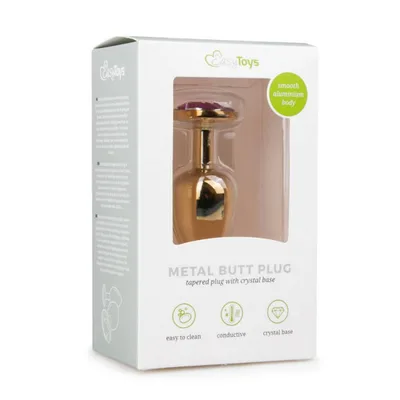 Plug anale metallo dorato gemma viola 7,2 cm base larga sex toy