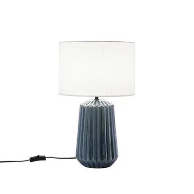 Lampada da tavolo in ceramica plissettata, paralume in tessuto, 1 luce E27, 28x46cm