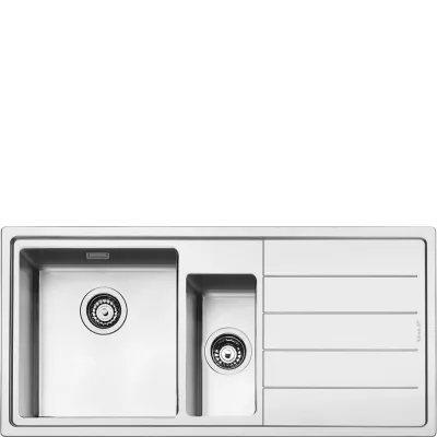Smeg S Lavello una vasca con vaschetta e gocciolatoio dx LFT102D finitura acciaio inox da 87x51 cm - Filotop/Flat
