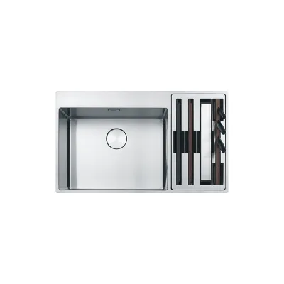 Franke: Lavello una vasca con vano accessorio a destra Box Center BWX 220-54-27 127.0538.259 finitura inox satinato da 86x51 cm