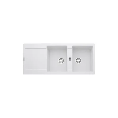 Franke: Lavello due vasche con gocciolatoio Maris MRG 621 114.0153.948 finitura fragranite bianco da 116x50 cm