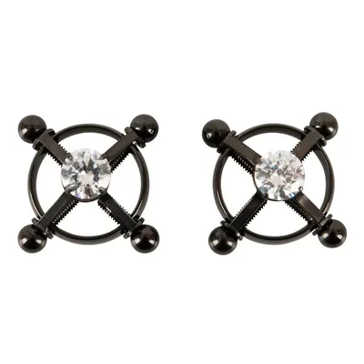 Pinze Capezzoli BDSM Nere Regolabili Gioiello Cristallo Fetish Acciaio Unisex