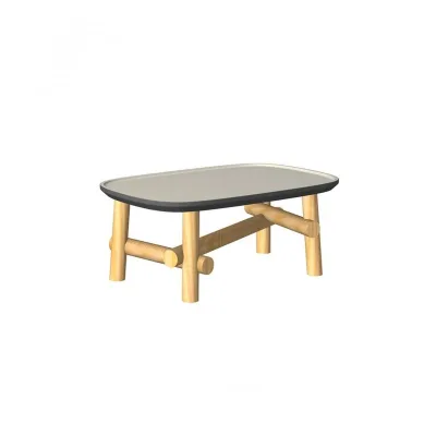 Unopiù Tavolo basso fisso SYMI con base in teak e piano in ceramica da 90x60 cm