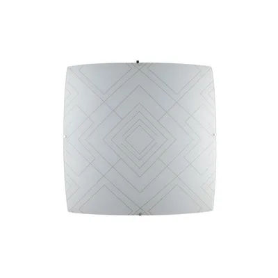 Plafoniera in vetro bianco lucido, decori romboidali grigi, 4 luci E27, 50x50cm