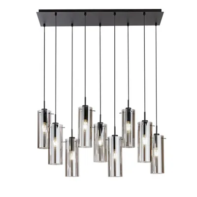 Lampadario a sospensione nero in vetro, 9 diffusori, stile contemporaneo, 150x90cm