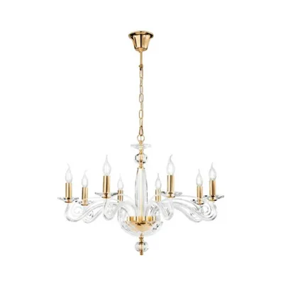 Lampadario contemporaneo a sospensione bianco e oro in cristallo, 8 luci E14, 70x140cm